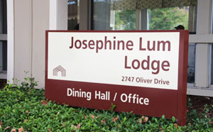 the welcome sign at Josephine Lum Lodge senior housing in Hayward, CA
